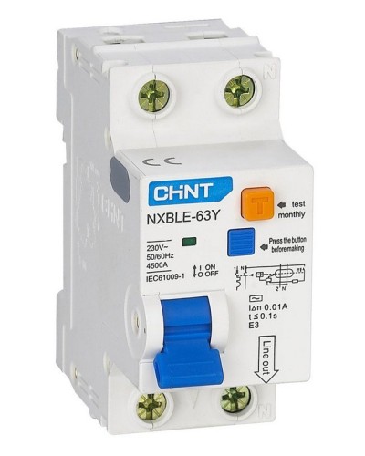 NXBLE-63Y (R) 1п+N C 6А 30мА электронный тип AC 4.5кА CHINT (105540). Автоматический выключатель дифференциального тока. CHINT в Новосибирске