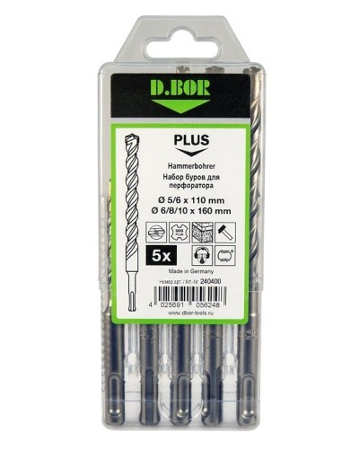 Набор буров SDS-plus V PLUS 5шт, 2-cutting (240400): Набор буров SDS-plus (5,6х110 мм; 6,8,10х160 мм) в Новосибирске