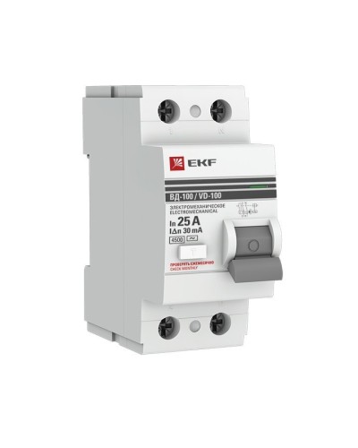 УЗО ВД-100 2P 25А 30мА тип AC эл-мех  PROxima (elcb-2-25-30-em-pro). Выключатель дифференциального тока (УЗО). EKF в Новосибирске