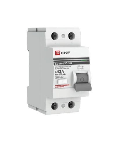 УЗО ВД-100 2P 63А 300мА тип AC эл-мех  PROxima (elcb-2-63-300-em-pro). Выключатель дифференциального тока (УЗО). EKF в Новосибирске