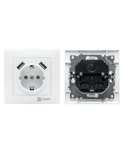 Валенсия розетка 1-местная с/з 16А (EWR16-028-10-2USB). Розетка 1-местная с/з 16А. EKF в Новосибирске