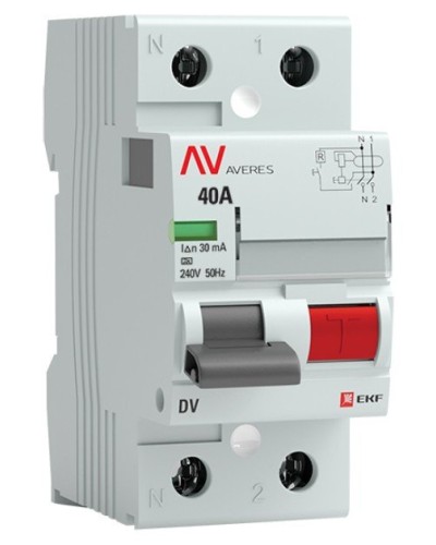 DV 2P 40А/ 30мА (AC)  AVERES (rccb-2-40-30-ac-av). Выключатели дифференциального тока (УЗО). EKF в Новосибирске