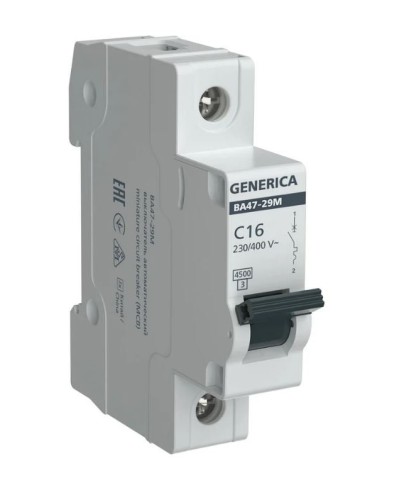 GENERICA ВА47-29М 1P C 16А 4,5кА (MVA21-1-016-C-G). Автоматический выключатель. IEK в Новосибирске
