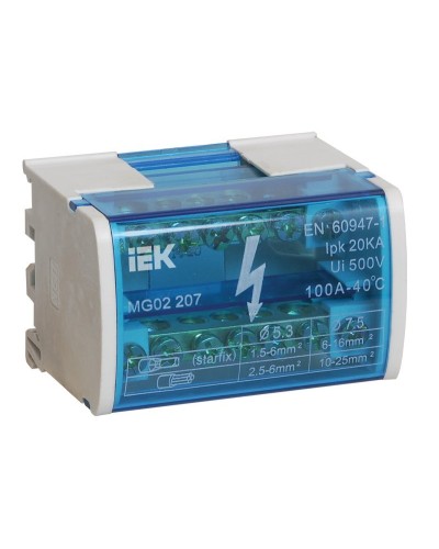 ШНК 2х7 L+PEN (YND10-2-07-100). Шина на DIN-рейку в корпусе (кросс-модуль). IEK в Новосибирске