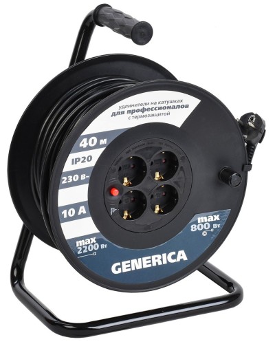 УК40 4 места 2P+PE, 40м GENERICA (WKP10-10-04-40-G). Удлинитель на катушке с термозащитой, 3х1,0кв.мм. IEK в Новосибирске