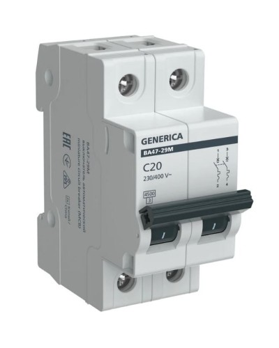 GENERICA ВА47-29М 2P C 20А 4,5кА (MVA21-2-020-C-G). Автоматический выключатель. IEK в Новосибирске