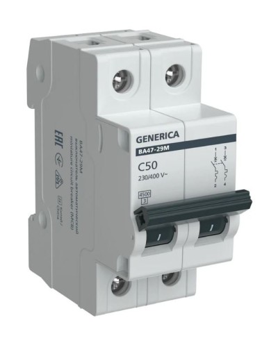 GENERICA ВА47-29М 2P C 50А 4,5кА (MVA21-2-050-C-G). Автоматический выключатель. IEK в Новосибирске