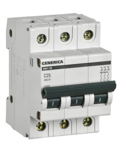 GENERICA ВА47-29 3P C 25А 4,5кА (MVA25-3-025-C). Автоматический выключатель. IEK в Новосибирске