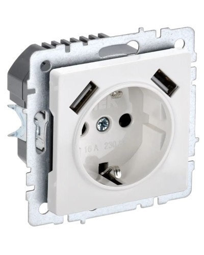 Розетка с з/к с USB A+A 3,1А РЮш10-2-БрБ белый BRITE (BR-R14-16-U21-D31-K01). Розетка с заземлением с защитными шторками, 3,1А. IEK в Новосибирске