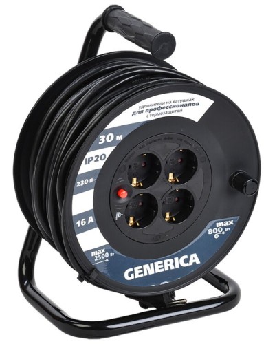 УК20 4 места 2P+PE, 20м GENERICA (WKP20-16-04-20-G). Удлинитель на катушке с термозащитой, 3х1,5кв.мм. IEK в Новосибирске