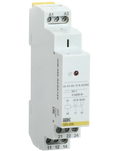 Реле промежуточное модульное OIR 2 контакта 8А 12В AC/DC (OIR-208-ACDC12V). Реле промежуточное модульное. IEK в Новосибирске