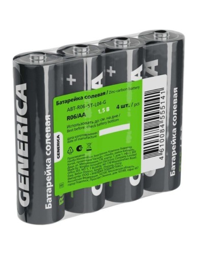 Батарейка солевая R06/AA GENERICA (4 шт) (ABT-R06-ST-L04-G). Батарейка солевая. IEK в Новосибирске