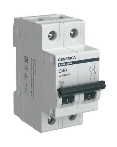 GENERICA ВА47-29М 2P C 40А 4,5кА (MVA21-2-040-C-G). Автоматический выключатель. IEK в Новосибирске