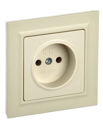 Розетка без з/к в сборе РСР10-1-0-БрКр бежевый BRITE (BR-R10-10-K10-F). Розетка без заземления без защитных шторок. IEK в Новосибирске