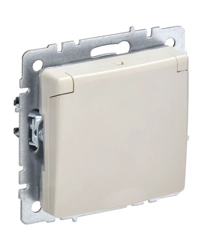 Розетка с з/к РСбш10-3-БрКр бежевый BRITE (BR-R16-16-K10). Розетка с заземлением с защитными шторками и крышкой. IEK в Новосибирске