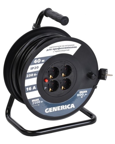 УК40 4 места 2P+PE, 40м GENERICA (WKP20-16-04-40-G). Удлинитель на катушке с термозащитой, 3х1,5кв.мм. IEK в Новосибирске
