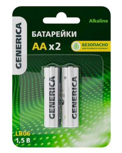 Батарейка Alkaline LR06/AA GENERICA (2 шт) (ABT-LR06-ST-L02-G). Батарейка щелочная. IEK в Новосибирске