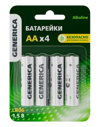 Батарейка Alkaline LR06/AA GENERICA (4 шт) (ABT-LR06-ST-L04-G). Батарейка щелочная. IEK в Новосибирске