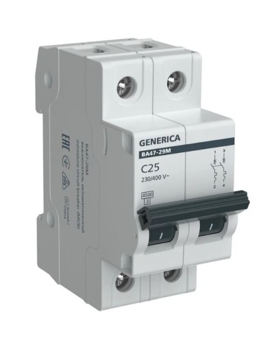GENERICA ВА47-29М 2P C 25А 4,5кА (MVA21-2-025-C-G). Автоматический выключатель. IEK в Новосибирске