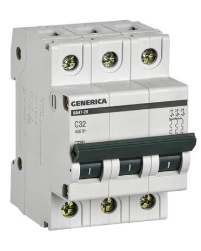 GENERICA ВА47-29 3P C 32А 4,5кА (MVA25-3-032-C). Автоматический выключатель. IEK в Новосибирске