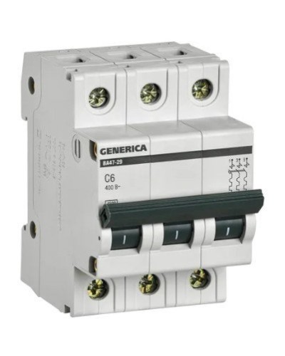 GENERICA ВА47-29 3P C 6А 4,5кА (MVA25-3-006-C). Автоматический выключатель. IEK в Новосибирске