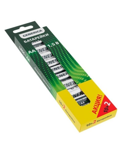 Батарейка Alkaline LR06/AA GENERICA (12 шт) ПРОМО (ABT-LR06-ST-B12-G). Батарейка щелочная. IEK в Новосибирске
