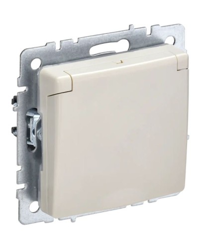 Розетка с з/к РСбш10-3-44-БрКр бежевый BRITE (BR-R16-16-44-K10). Розетка с заземлением с защитными шторками и крышкой. IEK в Новосибирске