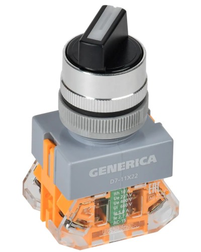 Переключатель D7-11X22 на 2 положения черный GENERICA (BSW50-11X22-3-22-2-K02-G). Переключатель с самовозвратом. IEK в Новосибирске