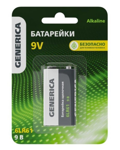 Батарейка Alkaline 6LR61 9V GENERICA (ABT-6LR619V-ST-L02-G). Батарейка щелочная. IEK в Новосибирске