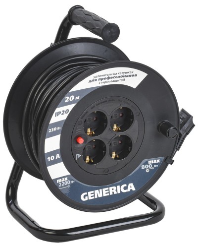 УК20 4 места 2P+PE, 20м GENERICA (WKP10-10-04-20-G). Удлинитель на катушке с термозащитой, 3х1,0кв.мм. IEK в Новосибирске