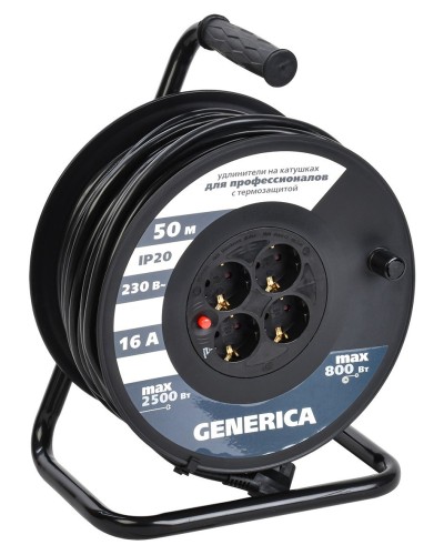 УК50 4 места 2P+PE, 50м GENERICA (WKP20-16-04-50-G). Удлинитель на катушке с термозащитой, 3х1,5кв.мм. IEK в Новосибирске