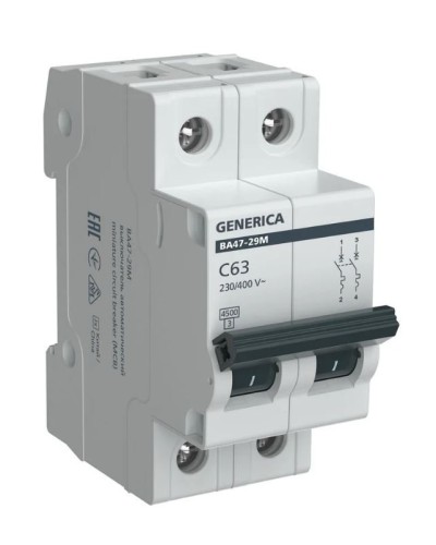 GENERICA ВА47-29М 2P C 63А 4,5кА (MVA21-2-063-C-G). Автоматический выключатель. IEK в Новосибирске