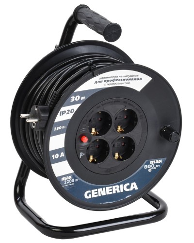 УК30 4 места 2P+PE, 30м GENERICA (WKP10-10-04-30-G). Удлинитель на катушке с термозащитой, 3х1,0кв.мм. IEK в Новосибирске