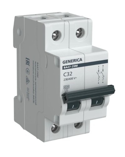 GENERICA ВА47-29М 2P C 32А 4,5кА (MVA21-2-032-C-G). Автоматический выключатель. IEK в Новосибирске