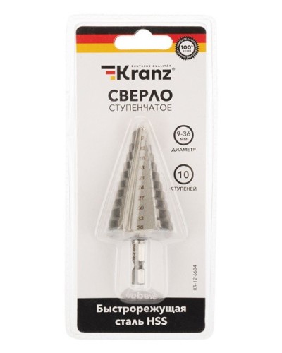 Сверло по металлу ступенчатое 9,0-36,0 мм 110 mm 62 HRC Kranz (KR-12-6604): Сверло по металлу шлифованное в Новосибирске