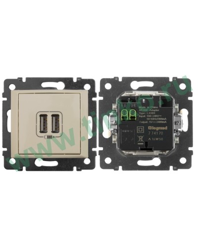 Розетка Valena двойная, USB, слоновая кость (774170). Розетка. LegranD в Новосибирске