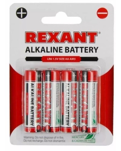 Алкалиновая батарейка AA/LR6 1,5 V 4 шт. блистер REXANT (30-1027). Элемент питания. Rexant в Новосибирске