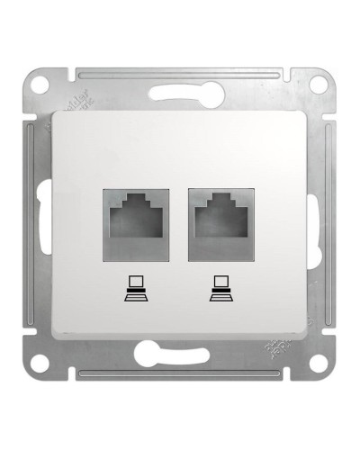 Glossa розетка RJ45+RJ45 2-местная, кат. 5Е, скрытой установки, механизм, белый (GSL000185KK). Розетка компьютерная. Systeme Electric в Новосибирске