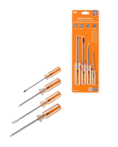Набор отверток 4шт.: SL3x75, SL5х100, PH1х75, PH2х100, блистер, CS Гранит TDM (SQ1013-0101). Набор отверток. TDM ЕLECTRIC в Новосибирске