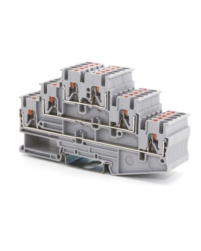 Клемма трехуровневая, зажим push-in, 2.5 кв.мм, синяя (VPR-2.5-3L-BU). Клемма проходная, 6 точки подключения. ДКС в Новосибирске