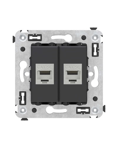 Розетка RJ-45 в стену, кат.6E, Avanti, двойная, черная матовая (4412764). Розетка компьютерная. ДКС в Новосибирске