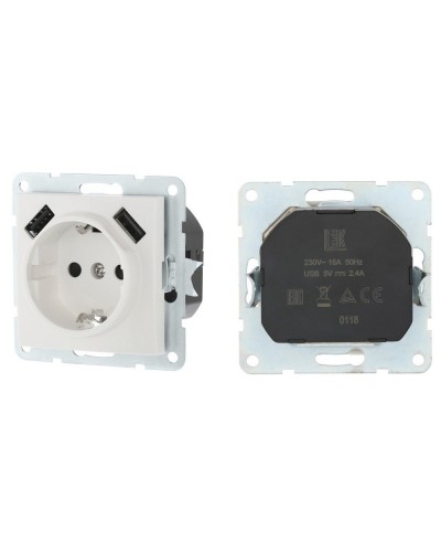 Розетка с з/к + 2xUSB разъема, 2А, белый LK60 (868004-1). Розетка. Экопласт в Новосибирске
