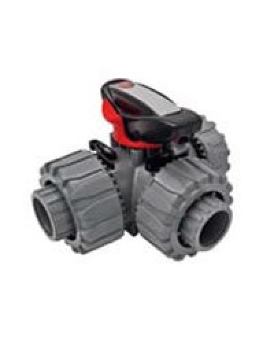 Ecoplast Кран шаровой трехходовой ПВХ D25 (уплотнение TPV, остальное EPDM) с муфтовым окончанием (49448). Кран шаровой, с муфтовым окончанием. Экопласт в Новосибирске