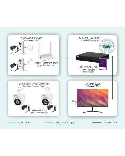 ТСН-029. Беспроводная система видеонаблюдения на основе IP-камер Dahua с использованием Wi-Fi технологии. Dahua в Новосибирске