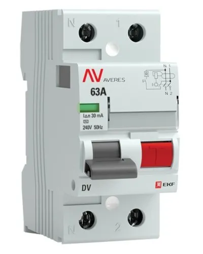 DV 2P 63А/ 30мА (AC)  AVERES (rccb-2-63-30-ac-av). Выключатели дифференциального тока (УЗО). EKF в Новосибирске