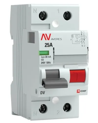 DV 2P 25А/ 30мА (A)  AVERES (rccb-2-25-30-a-av). Выключатели дифференциального тока (УЗО). EKF в Новосибирске