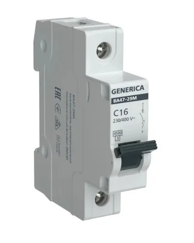 GENERICA ВА47-29М 1P C 16А 4,5кА (MVA21-1-016-C-G). Автоматический выключатель. IEK в Новосибирске