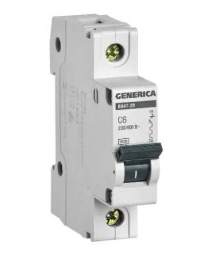 GENERICA ВА47-29 1P C 6А 4,5кА (MVA25-1-006-C). Автоматический выключатель. IEK в Новосибирске