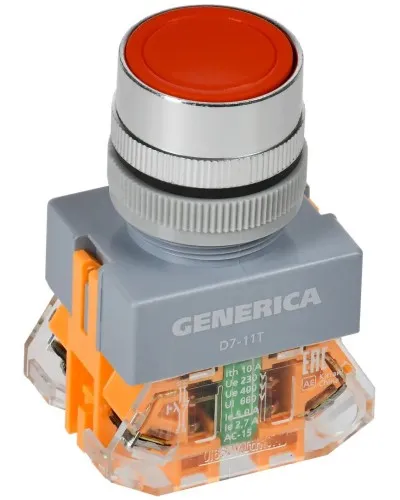 Кнопка D7-11T d=22мм красная GENERICA (BBT50-11T-3-21-K04-G). Кнопка управления с фиксацией. IEK в Новосибирске
