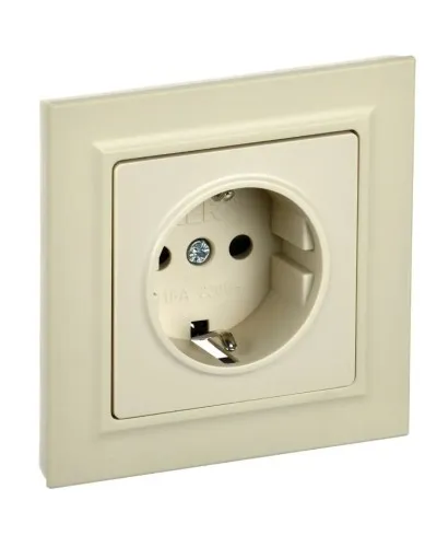 Розетка с з/к РСР14-1-0-БрКр бежевый BRITE (BR-R14-16-K10-F). Розетка с заземлением с защитными шторками в сборе. IEK в Новосибирске